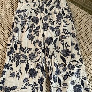 Ella Moss Black and Cream Floral Wide Leg Pants